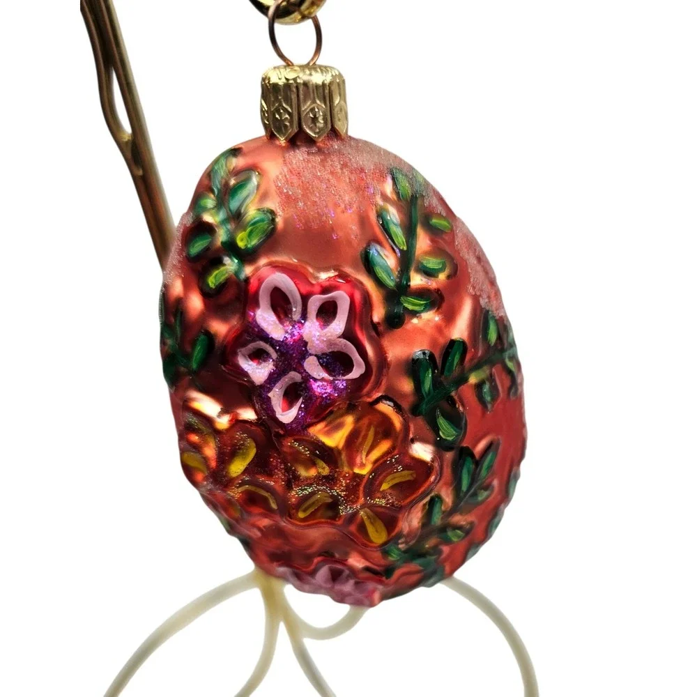 Hand Painted‎ Christopher Radko Ornament Glitter Pink Coral Christmas Decor